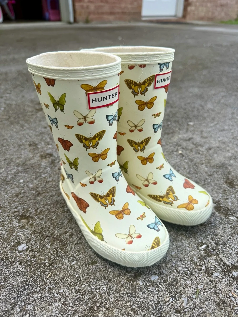 Hunter Cream Kids Butterfly Print Rain Boots